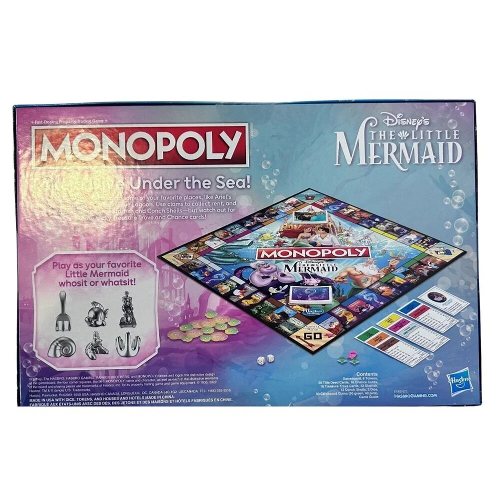 Monopoly Disneys The Little Mermaid Edition 8+ Ariel Ursula Eric Sabastian‎ NEW